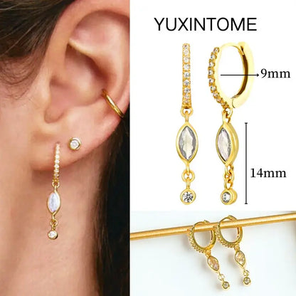 White Color Zircon Hoop Earrings 925 Sterling Silver Needle Cross/Star/Flower/Water Drop Pendant Gold Earrings Luxury Jewelry