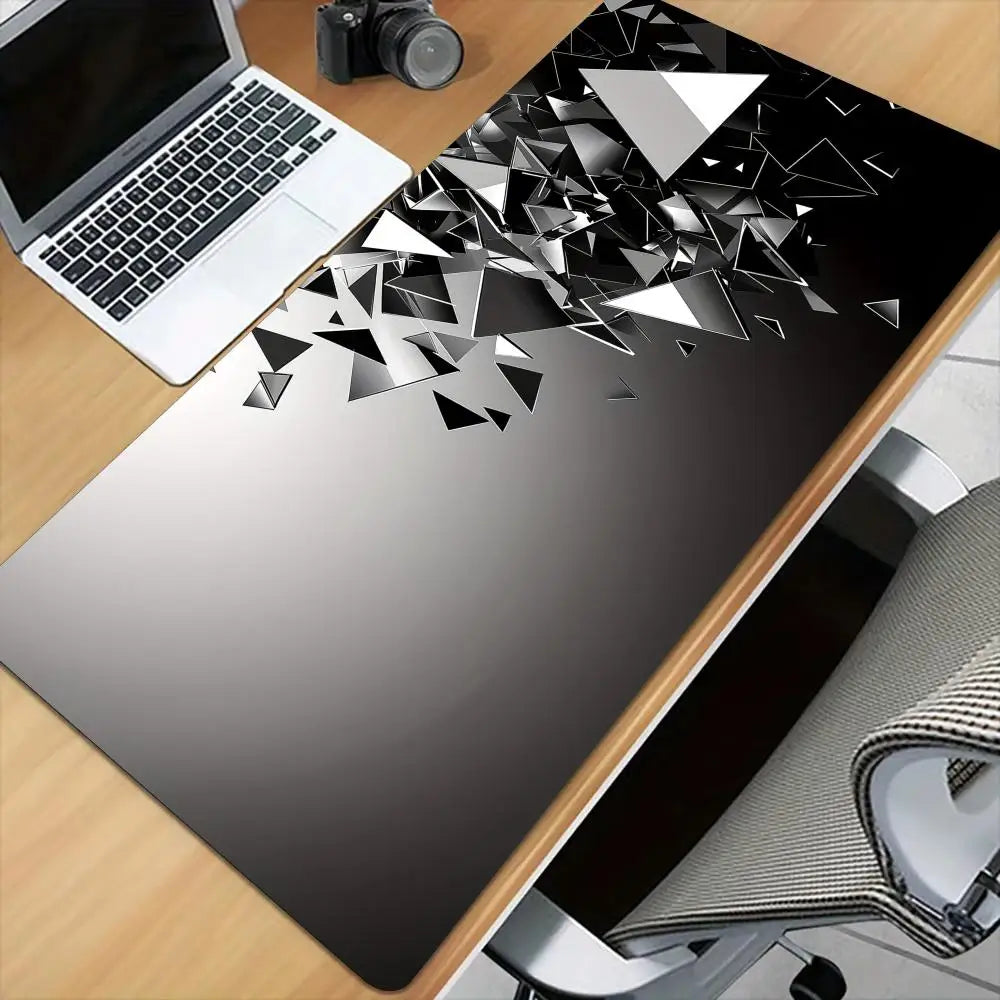 Black and Gray Polygon Pattern Mouse Pad Desk Mat Stitched Edge Non-Slip Gaming Mats PC Accessories Keyboard Desk Pad Mauspad