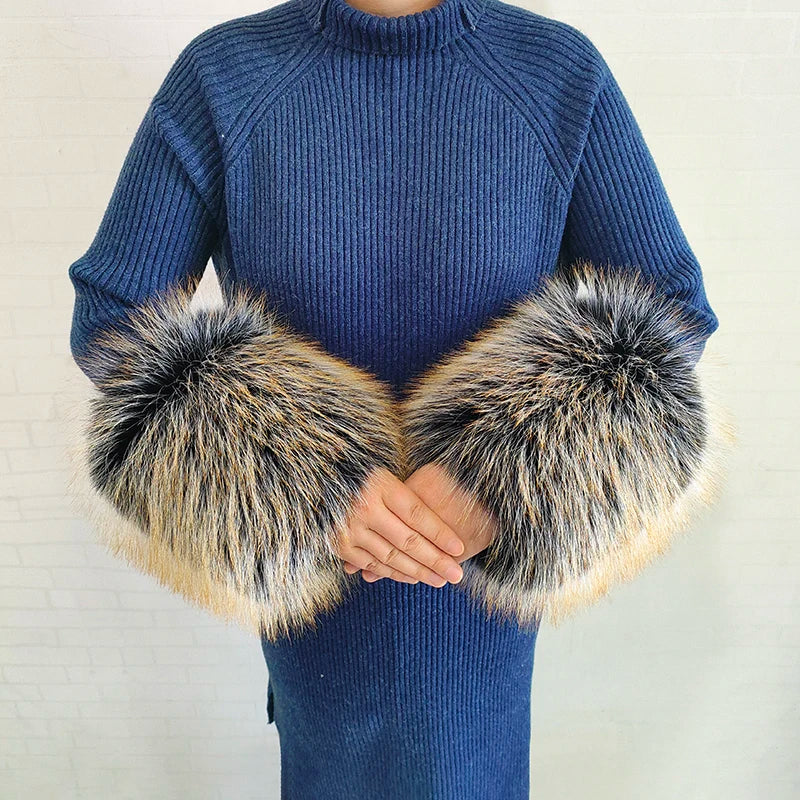 Large Women Faux Fox Fur Scarf Winter Jackets Warm Fluffy Shawl Fashion Artificial Fur Collar And Cuff Set Fluffy Scarves Female