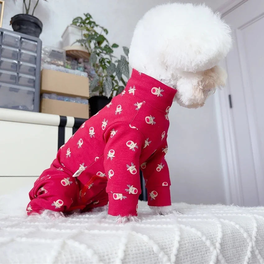 Pure Cotton Red Pet Dog Clothes Outerdoor Sportswear Fashion Print Jumpsuits For Small Medium Dogs Schnauzer Puppy Dog Rompers