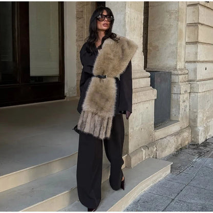 Faux Fur Tassels Scarf for Women Autumn Winter Fluffy Fur Neckerchief 2026 New Lady Luxury Shawl Scarves Clothing Accessories