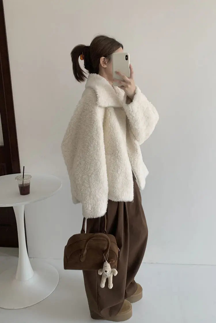 Fake Fleece Coat Women New Autumn Winter Casual Fleece-Lined Thickened Fur-Onepiece Coat Top