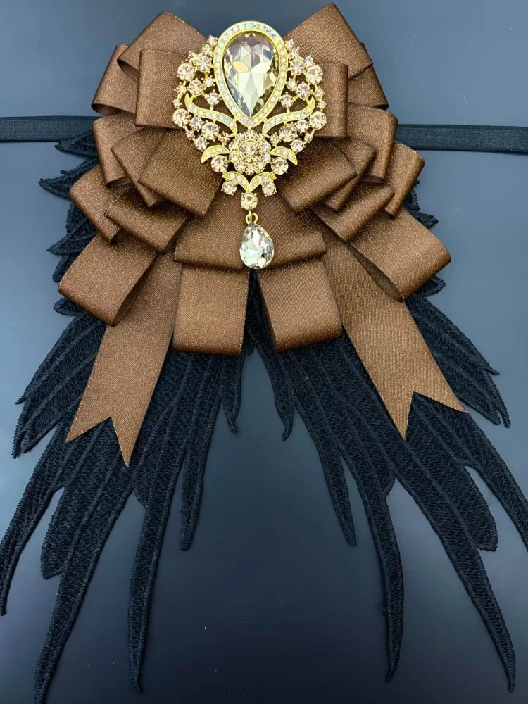 Luxury Rhinestone Mesh Wing Bow Brooch  Elegant Banquets Dress and Wedding Shirts Lapel Flower Bow Tie  Unisex Gift Accessory