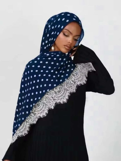 New Lace Modal Hijab Double Sided Polka Dot Print Hijabs for Women Muslim Fashion Turban Head Scarf Headwraps for Women Ramadan