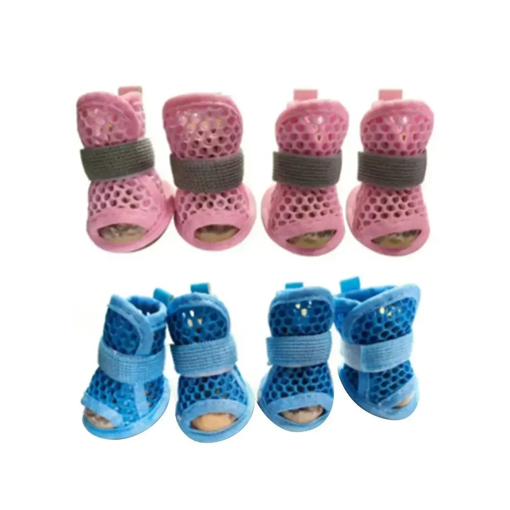 4PC Breathable Mesh Dog Shoes for Small Dogs Summer Pet Sandals Anti Slip Elastic Strap Outdoor Puppy Booties Cute Paw Protector