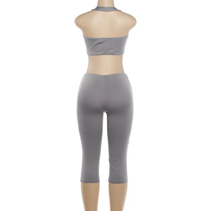 Women Fashion Sexy Hollow Out Halter Backless Skinny Knee Length Jumpsuits Solid Strapless Booty Lifting Slim cASUAL oVERALLS