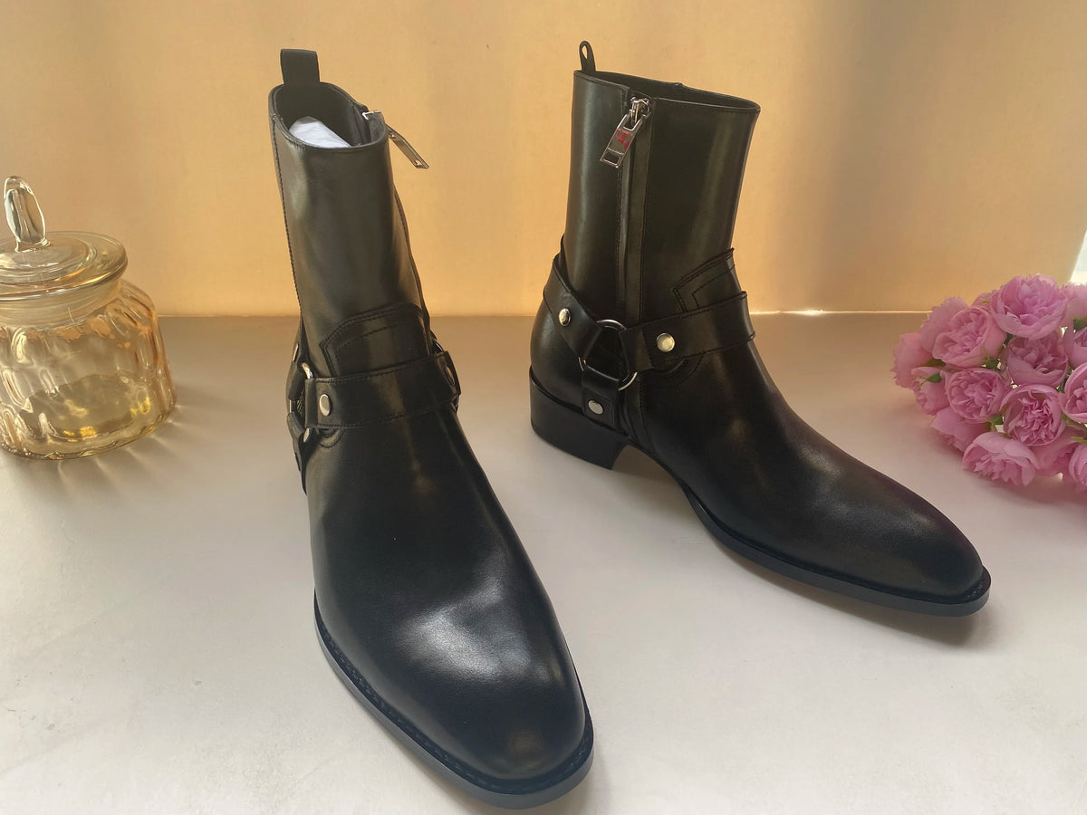 Brown Men Chelsea Boots Handmade High-quality Cow Suede Business Casual Square Toe Mid-heel Men Shoes Motorcycle Boots With Heel