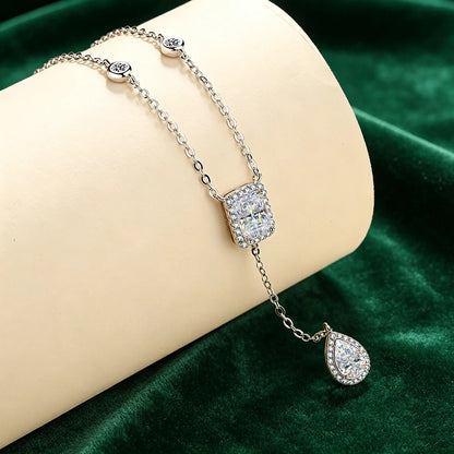 BXINY 3CT Radiant/Emerald Cut Moissanite WaterDrop Pendant Tassel Necklace 100%S925 Silver for Women NeckChain Fine Jewelry Gift