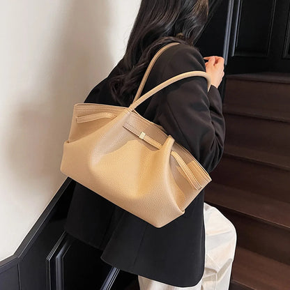 Luxury Lychee Pattern Underarm Shoulder Bags PU Leather Solid Color Women's Handbags Large Capacity Tote Bag Travel