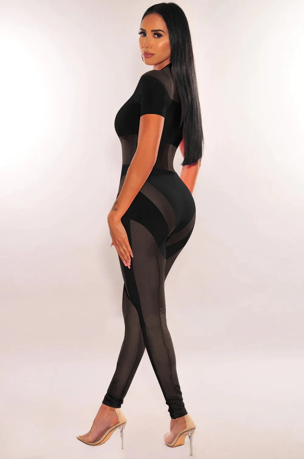 Women Sexy Jumpsuits Short Sleeve Sheer Mesh Slim Bodycon Jumpsuit One Piece Summer Rompers Y2K Street Night Club Party Outfits