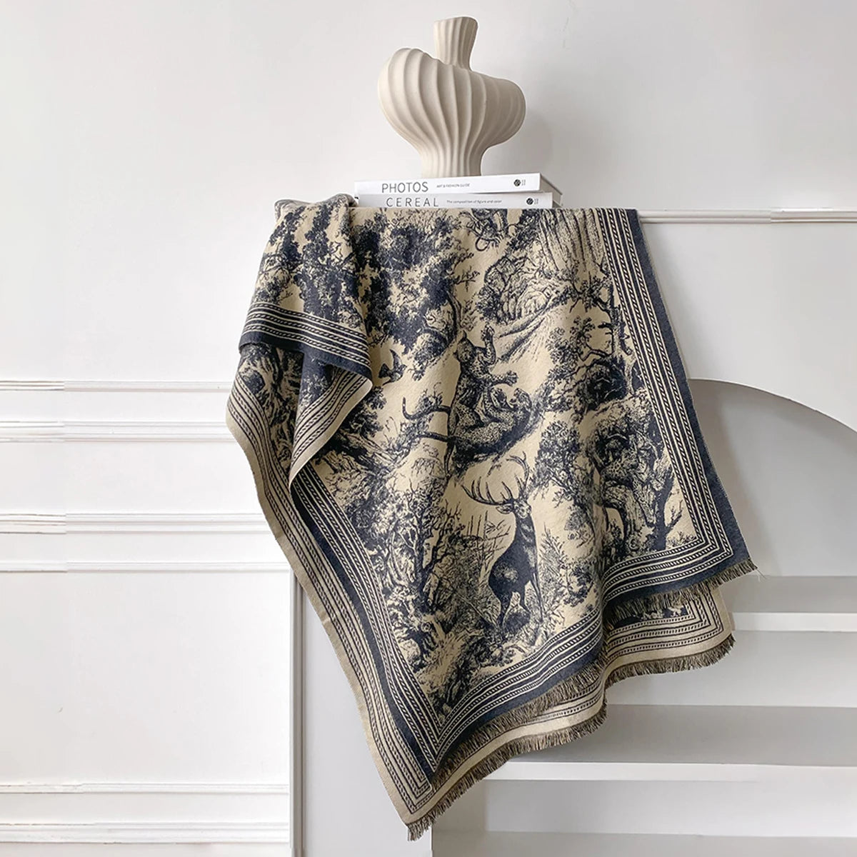 Elegant Animal Jacquard Pashmina Shawl for Women Winter Thick Warm Scarves Double Sided Design Coldproof Windproof Blanket Scarf