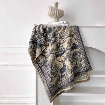 Elegant Animal Jacquard Pashmina Shawl for Women Winter Thick Warm Scarves Double Sided Design Coldproof Windproof Blanket Scarf