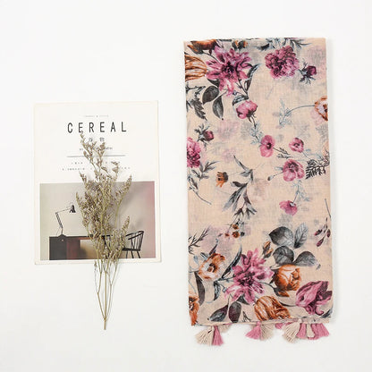 Fashion Printing Flower Tassel Shawl Cotton Viscose Scarf Women Beach Sunscreen Shawl Muslim Hijab Wrap Headscarf 180*90cm