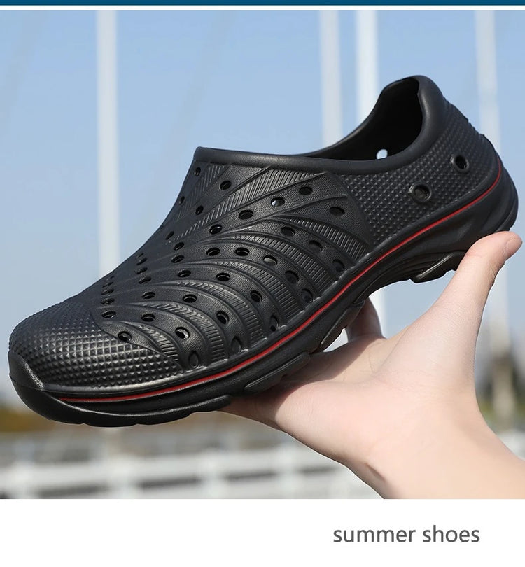 Crestar Men's Clogs Sandals Summer Holes Breathable Garden Home Sandals Fashion Outdoor Antiskid Sole Beach Slides Solid Color