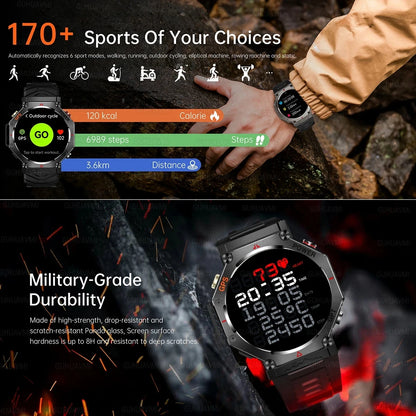New Military Real GPS Smart Watch Men 10ATM IP69K Waterproof Swim Sports Watches Flashlight Bluetooth Call AMOLED HD Smartwatch
