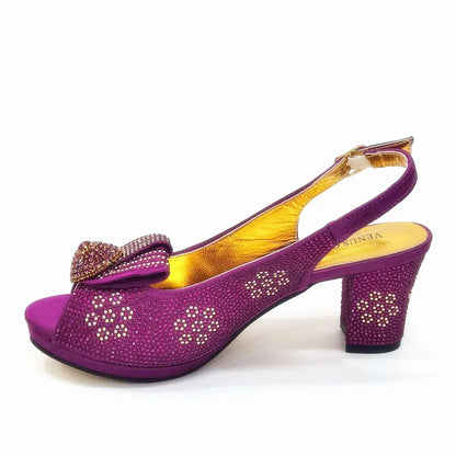 Mature Sweet Spot Good Arrival Peach Color Square Heels Peep Toe Shoes Matching Bag Set For Nigerian Women Wedding Party Pump