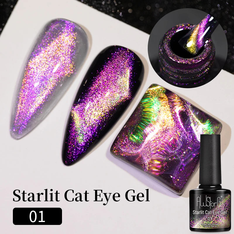 AWStorG 7.5ml Light Color Cat Eye Gel Nail Polish Pink Semi Permanent Glitter Magnetic Gel Soak Off UV LED Varnish Nail Art