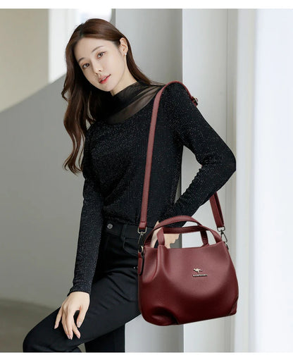 Genuine Soft PU Leather Handbags for Women Vintage Shoulder Tote Bag Luxury Designer Ladies Large Capacity Purse Bags Sac A Main