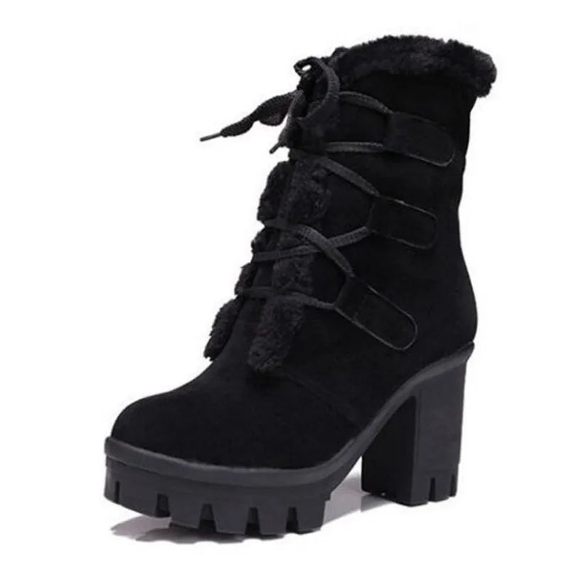 Winter Warm Girls Boots Fashion Lace Up Platform High Heels Women Ankle Boots Cosplay Casaul Party Fur Warm Women Boots Shoes 43
