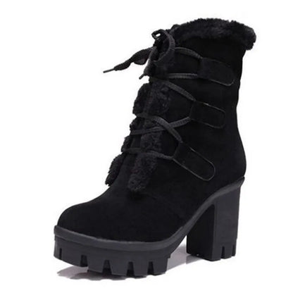 Winter Warm Girls Boots Fashion Lace Up Platform High Heels Women Ankle Boots Cosplay Casaul Party Fur Warm Women Boots Shoes 43