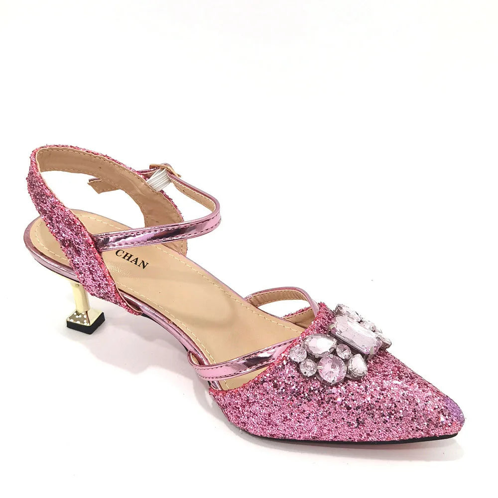 Venus Chan 2022 Nigerian Fashionable Silver Color Peep Toe Shoes Matching Bag Set For Royal Ladies Wedding Party Sandal