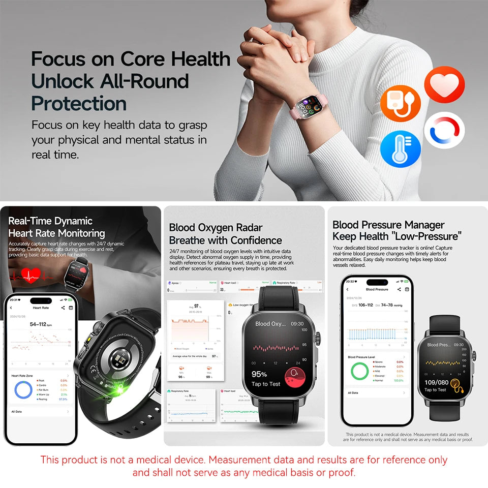 2026 New Body Analysis Health Smart Watch ECG+PPG Uric Acid Blood Pressure Blood Oxygen Clock Call AMOLED Smart Watch Men Women