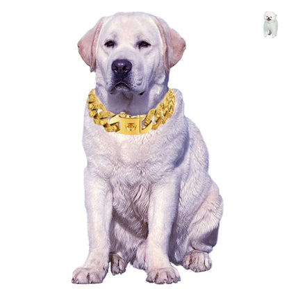 32mm  Gold Dog Collar Stainless Steel Metal Pet Choker Lead for Medium Large Dogs Pet Accessories Labrador Rottweiler