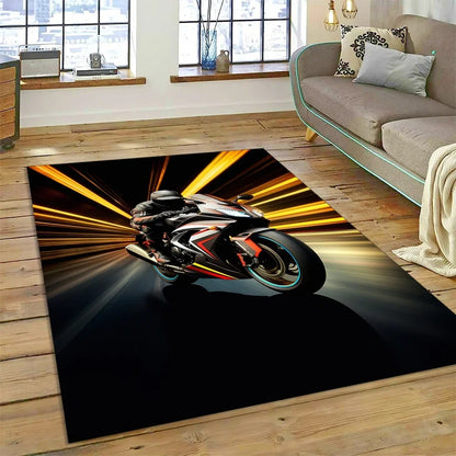 Motocross Modern retro Motorcycle Carpet Rug for Bedroom Living Room Home Sofa Decoration,Children Game Large Decor Floor Mat
