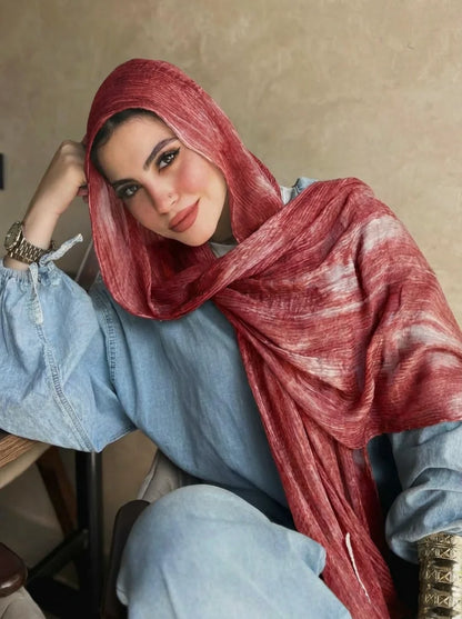 Women Big Size Plain Solid Cotton Rayon Crease Hijab Scarf Lady High Quality Wraps and Shawls Musulman Headband Islamic Turban