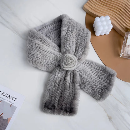 Real Fur Warm Scarf for Women Cross Style One Flower Knitted Design New Fashion Mink Fur Neck Warmer Winter Accessories Scarves