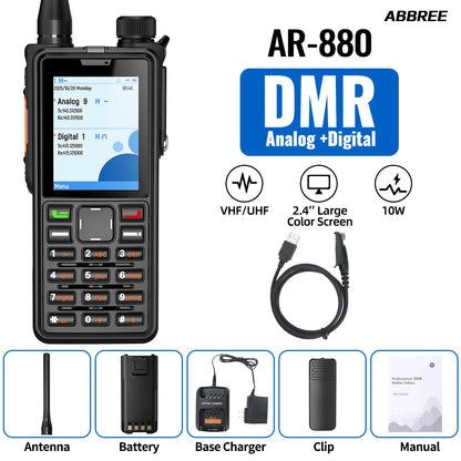 ABBREE AR-880 DMR Digital Walkie Talkie 10W Waterproof Ultral Thin SMS Long Range Dual Mode Analog Dual Band AES256 Ham Radio