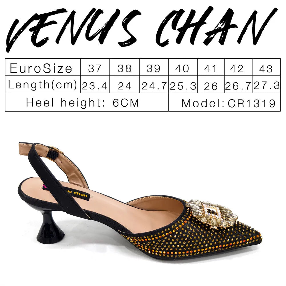 Latest Elegant Wedding Italian Diamond Design Shoes Women's African Party Shoes Crystal Shoes High School High Heels