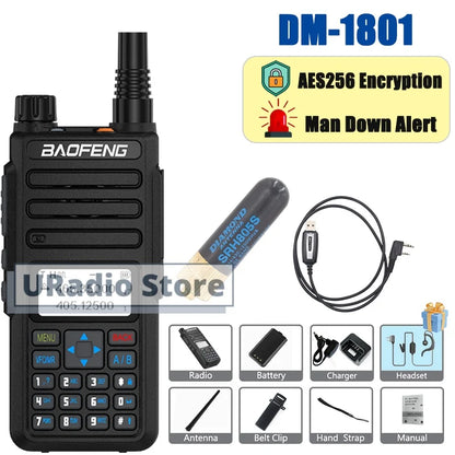 Baofeng DM-1801 DMR Digital Walkie Talkie Radio AES256 Man Down Seamless Roaming SMS Customizable Side Button Dual Band DR-1801