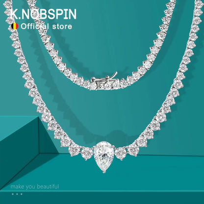 KNOBSPIN GRA Certified Moissanite Tennis Necklace with 4ct Pear Cut Pandent Solid 925 Silver Wedding Tennis Necklaces for Women