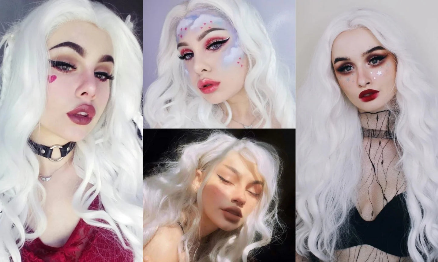 White Wig Natural Wavy Lace Synthetic Lace Front Wig Glueless Wigs Ready to Wear Long White Wig Glueless Lace Wigs for Women