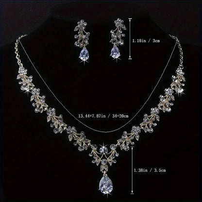 Fashion Bridal Jewelry Wedding Accessories Zircon Rhinestone Set Wedding Banquet Party Versatile Luxury Women's Necklace Earring