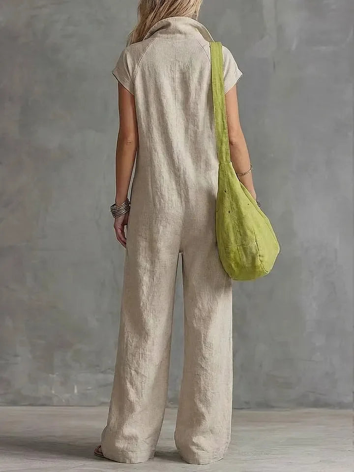Summer New Fashion Zipper Lapel Short-sleeved Loose Women's Jumpsuit 2026 Loose Simple Pocket Casual Vacation Female Jumpsuit