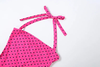 Weird Puss Sexy Backless Rompers Woman Polka Dot Print Bandage Halter Sleeveless Skinny Peach Hip High Street Fashion Playsuits