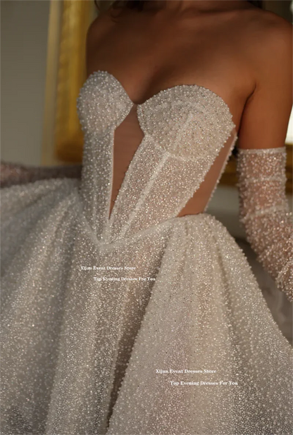 Xijun Glitter Short Wedding Dresses Sweetheart Sleeveless A-Line Prom Gown Formal Event Cocktail Birthday Party Dress Customized