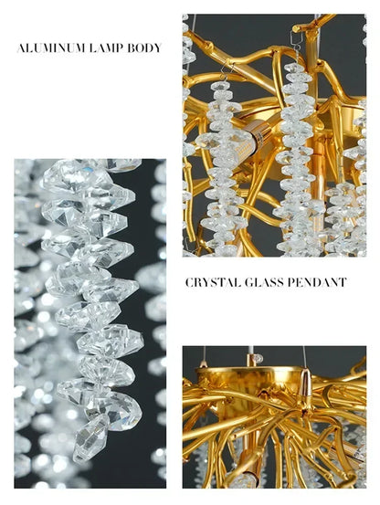 Modern Luxury Gold Branch Tassel Crystal LED Pendant Light Dining Room Living Room Indoor Home Decoration Atmosphere Fixtures