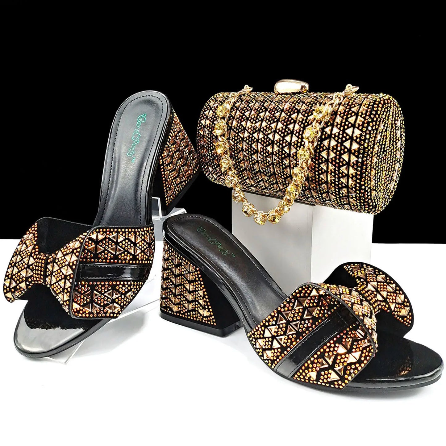 QSGFC Italian Style Women Banquet Shoes And Bag With Rhinestone Decoration Three-Dimensional Small Bag Match Women High Heel