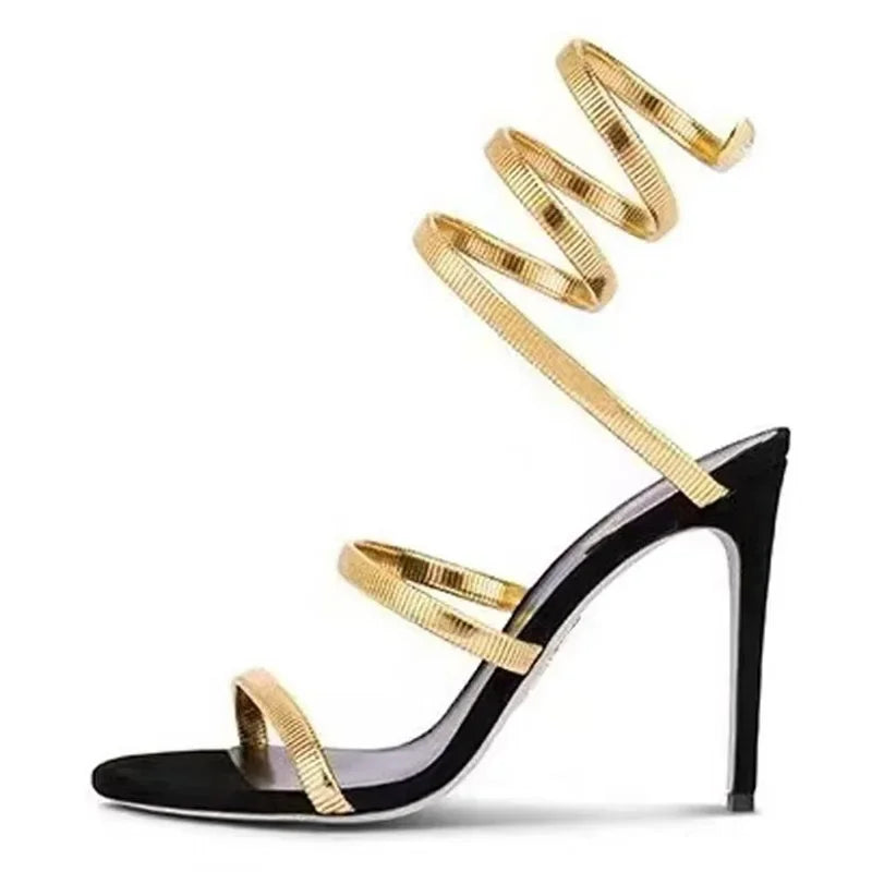 Luxury Designer High Heels Women Sexy Snake Twine Party Dress Shoes Ladies Stripper Shoes Open Toe Summer Sandals for Women