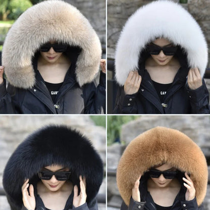 100% Real Fox Fur Collar Winter removable fur Hood Trims Warm Furry Decor Shawls for Coat Parkas Luxury Female fur Scarf