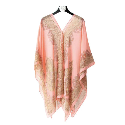 Woman Chiffon Blouse Fashion Women Scarf Shawl Printed Sunscreen Sun Protection Shawl Beach Shawl Soft Loose Bikini Cover Tops