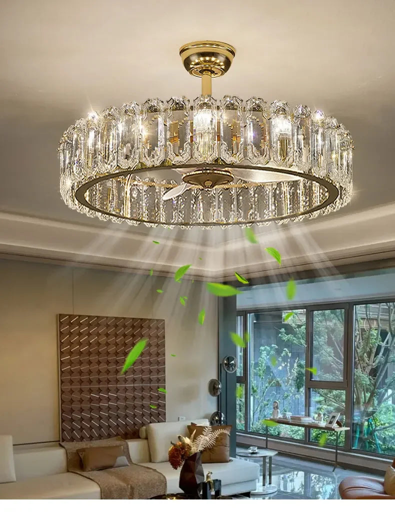 Nordic Luxury Crystal Ceiling Fan Light Modern Minimalist Dining Room Hotel Pendant Lights Living Room Bedroom Silent Fan lamp
