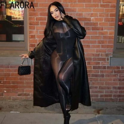FLARORA Sexy Mesh See Through Jumpsuits and Bodysuits Suits Woman Wild Style Stretchy Skinny Playsuits Party Night Club Overalls