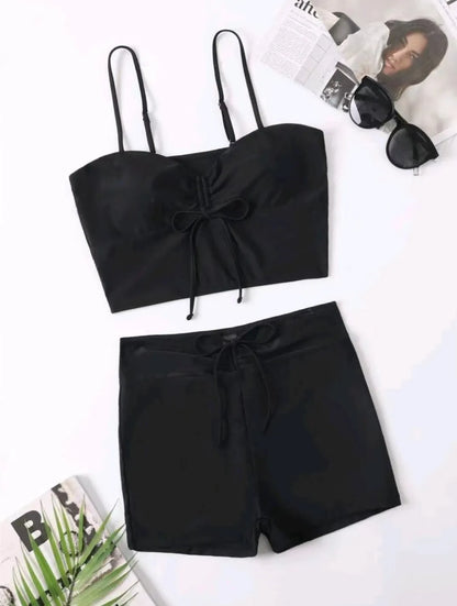 Drawstring Front Shorts Bikinis 2026 High Waist Swimsuit Women Swimwear Female Bathers Bathing Swimming Swim Suit Beachwear
