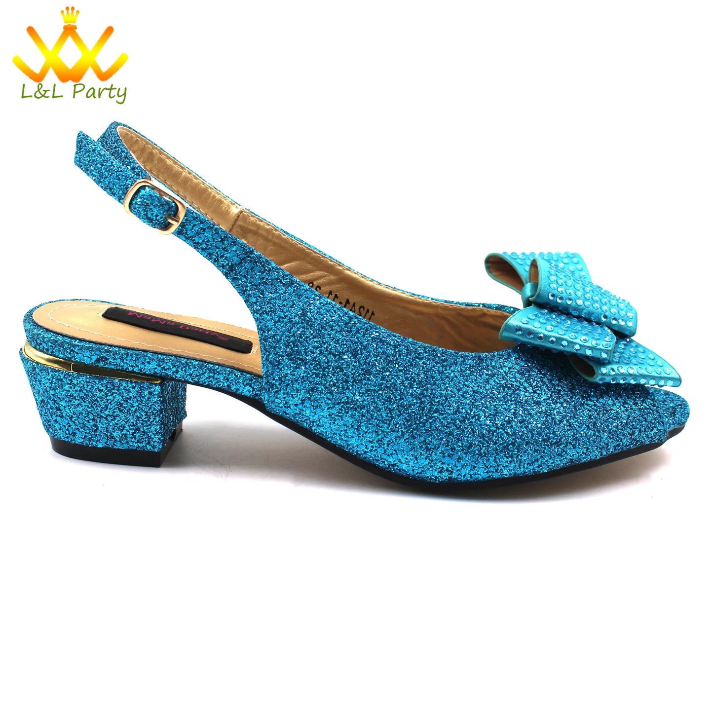 Pink New Arrivals Nigerian Women Shoes and Bag Set Italian Design Low Heels with Crystal Peep Toe Sandals for Party