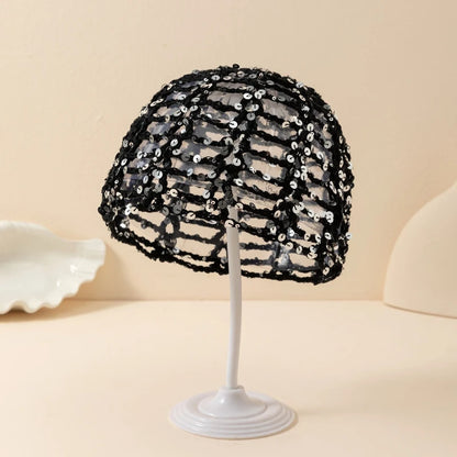 Fashion Vintage Sequined Hollow Pullover Hats Women Spring Summer Travel Photo Atmosphere Versatile Y2K Knit Beanie Hat Girl