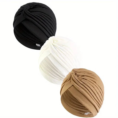 3pcs/set Fashion Ladies Twisted Turban Elastic Muslim Hijab Cap Solid Color Stretch Head Wrap Soft Chemo Beanie Head Cover